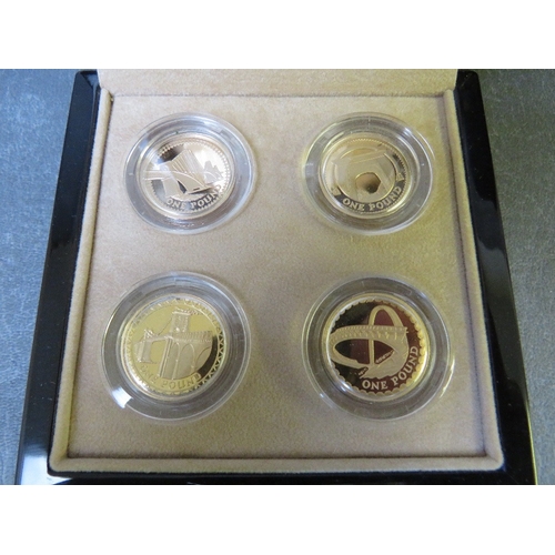 779 - QEII BRITISH BRIDGES, gold proof one pound coin, 4 piece set, 2004, 2005, 2006 and 2007, in case of ... 