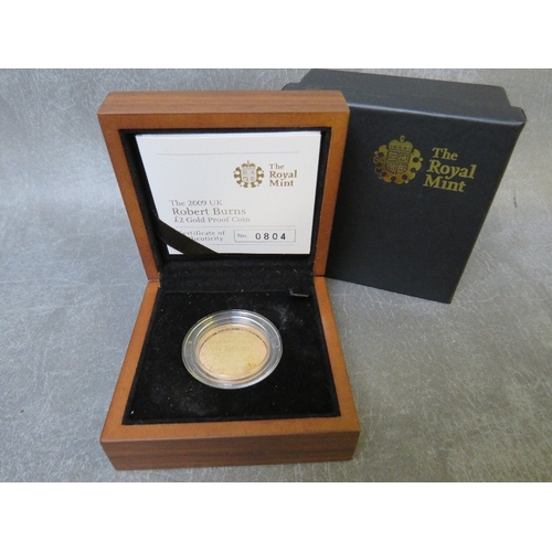 789 - QEII ROBERT BURNS 2009 GOLD PROOF TWO POUNDS, in case of issue with COA