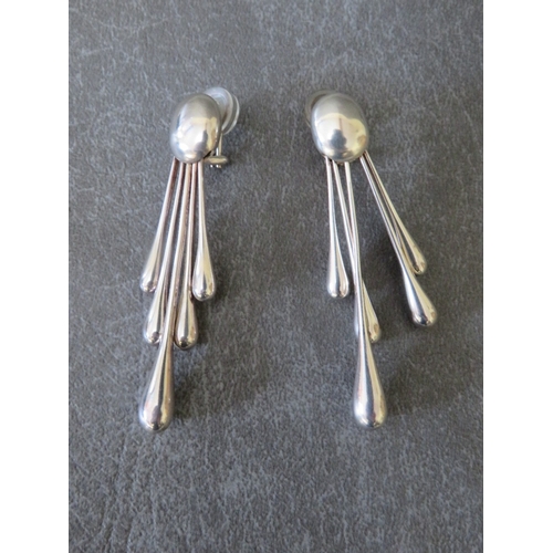 597 - GEORG JENSEN - HALLMARKED SILVER EARRINGS, makers mark GJLd., overall drop 6.5 cm, boxed