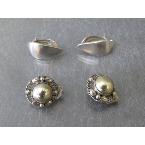 598 - GEORG JENSEN - TWO PAIRS OF HALLMARKED SILVER CLIP ON EARRINGS, both with makers mark