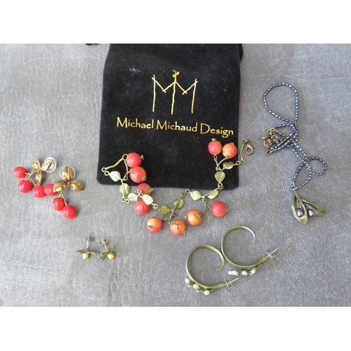 622 - MICHAEL MICHAUD - A 'CHERRY' THEMED BRACELET, plus a pair of matched earrings, together with two fur... 