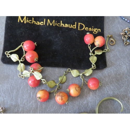 622 - MICHAEL MICHAUD - A 'CHERRY' THEMED BRACELET, plus a pair of matched earrings, together with two fur... 