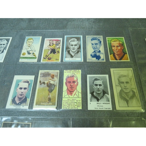 511 - BILLY WRIGHT CIGARETTE AND TRADE CARDS 1947-2012, 8 pages, 85 small / medium size cards to include S... 