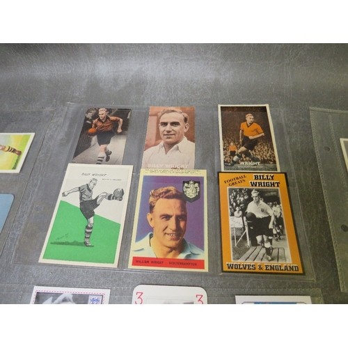 512 - BILLY WRIGHT CIGARETTE AND TRADE CARDS 1947-1995, 12 pages, 43 large size cards, to include playing ... 