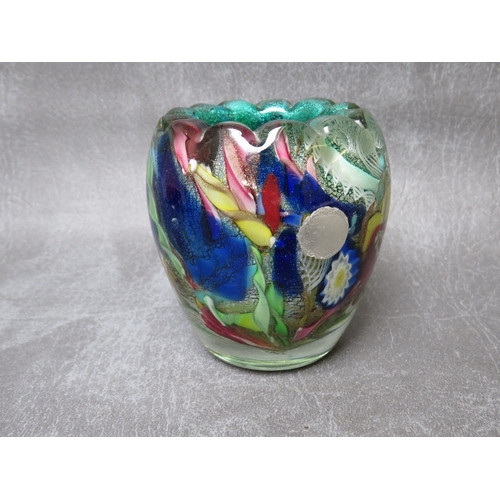 941 - MURANO - A MID 20TH CENTURY TUTTI FRUTTI GLASS VASE, cased in clear crystal over green, internally d... 