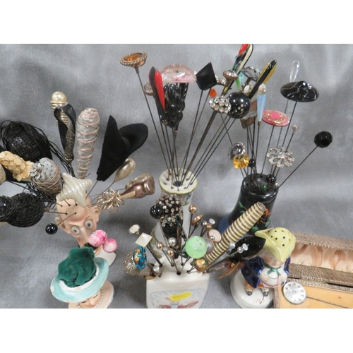 584 - AN EXTENSIVE COLLECTION OF VINTAGE HATPINS ETC., various styles, sizes and periods, to include Art D... 