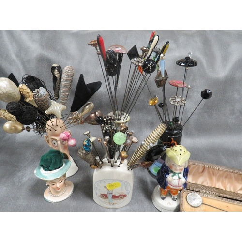 584 - AN EXTENSIVE COLLECTION OF VINTAGE HATPINS ETC., various styles, sizes and periods, to include Art D... 