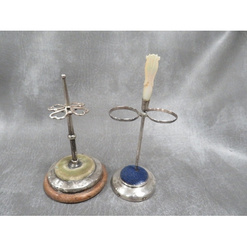 585 - TWO HALLMARKED SILVER HAT PIN STANDS, one with rubbed / indistinct marks (2)