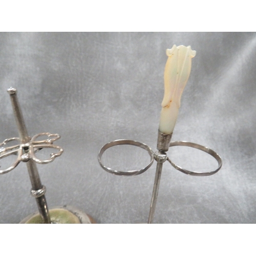 585 - TWO HALLMARKED SILVER HAT PIN STANDS, one with rubbed / indistinct marks (2)