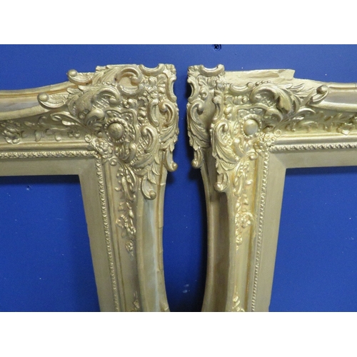 430 - TWO 19TH CENTURY GOLD SWEPT FRAMES WITH GOLD SLIPS, with restoration, frame W 10 cm, slip rebate 77 ... 