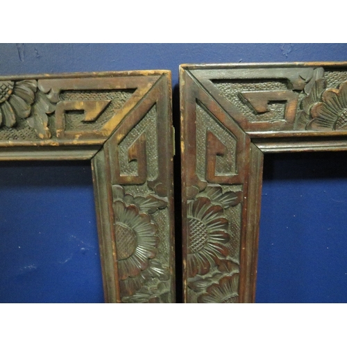 431 - A PAIR OF 19TH CENTURY CARVED WOODEN DECORATIVE FRAMES, frame W 6.56 cm, rebates 60 x 39 cm