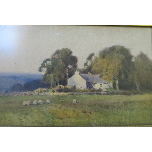 450 - ARTHUR TUCKER (1864-1929). A rural scene with farmstead 'A Westmoreland Farm', signed lower left, wa... 