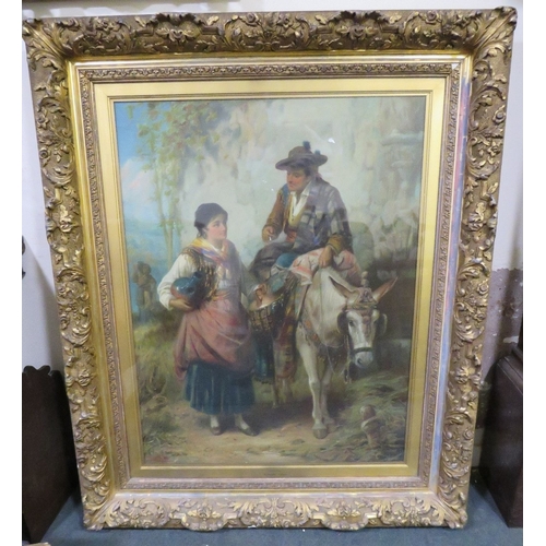 495 - ROBERT KEMM (1837-1895). 'Flirtation'. signed lower left, oil on canvas and titled verso, gilt frame... 