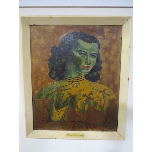 500 - CIRCLE OF VLADIMIR TRETCHIKOFF (1913-2006). 'The Green Lady', see labels verso, unsigned, oil on can... 