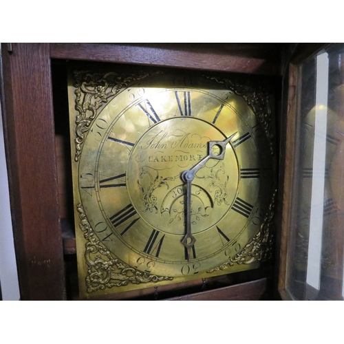 1134 - GEORGE WHISTON - STAFFORD - A LOCAL 19TH CENTURY OAK AND MAHOGANY 30 HOUR LONGCASE CLOCK, having a p... 