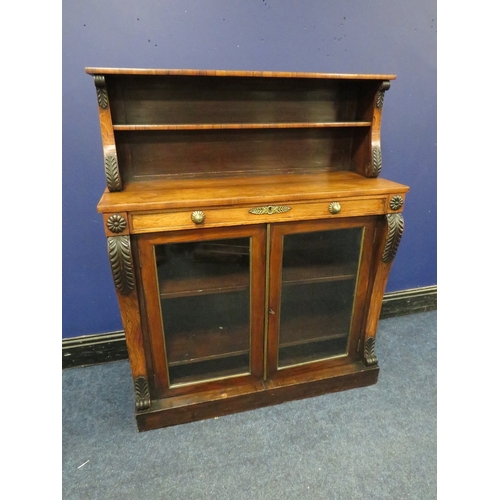 1153 - A 19TH CENTURY MAHOGANY CHIFFONIER OF SMALL PROPORTIONS, having an open structure to the base, above... 