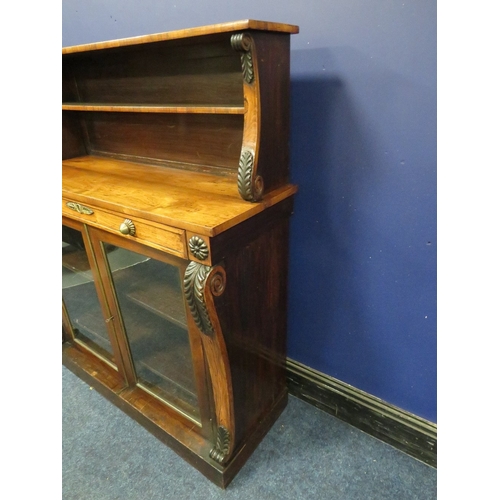 1153 - A 19TH CENTURY MAHOGANY CHIFFONIER OF SMALL PROPORTIONS, having an open structure to the base, above... 