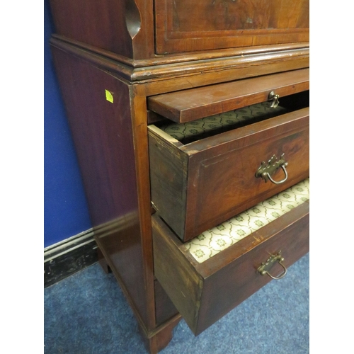 1162 - A SMALL 20TH CENTURY  WALNUT CROSSBANDED CHEST ON CHEST OF SMALL PROPORTIONS, with brushing slide, H... 