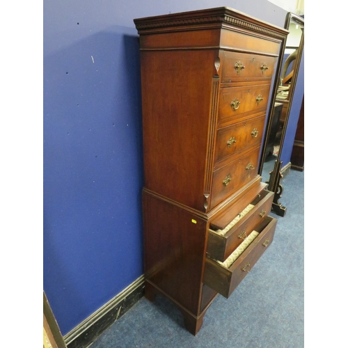 1162 - A SMALL 20TH CENTURY  WALNUT CROSSBANDED CHEST ON CHEST OF SMALL PROPORTIONS, with brushing slide, H... 