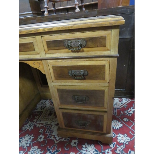 1163 - AN EDWARDIAN AESTHETIC PERIOD TWIN PEDESTAL DESK, with inset tooled leather writing surface, having ... 