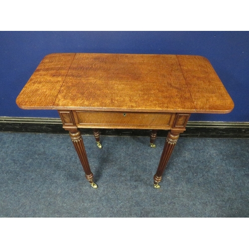 1169 - A WILLIAM IV MAHOGANY DROPLEAF TABLE OF SMALL PROPORTIONS, with single frieze drawer, raised on tape... 