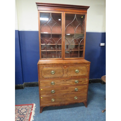 1174 - A 19TH CENTURY MAHOGANY SECRETAIRE BOOKCASE, the twin door upper section with astragel moulding to t... 