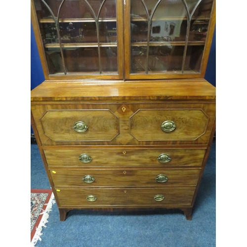 1174 - A 19TH CENTURY MAHOGANY SECRETAIRE BOOKCASE, the twin door upper section with astragel moulding to t... 