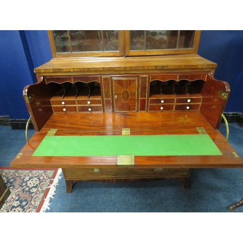 1174 - A 19TH CENTURY MAHOGANY SECRETAIRE BOOKCASE, the twin door upper section with astragel moulding to t... 