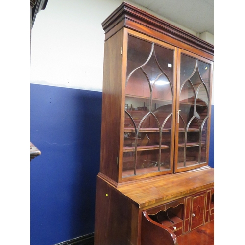 1174 - A 19TH CENTURY MAHOGANY SECRETAIRE BOOKCASE, the twin door upper section with astragel moulding to t... 