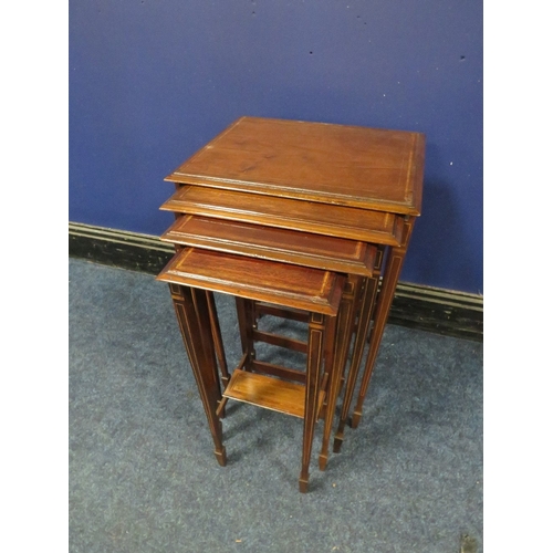 1180 - AN EARLY 20TH CENTURY MAHOGANY INLAID QUARTETTO OF TABLES, tallest H 66 cm, W 43 cm