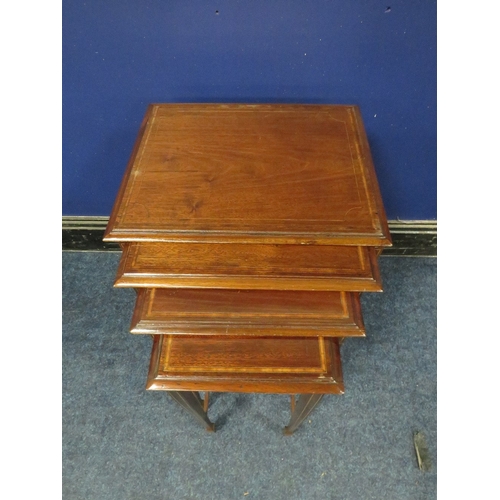 1180 - AN EARLY 20TH CENTURY MAHOGANY INLAID QUARTETTO OF TABLES, tallest H 66 cm, W 43 cm