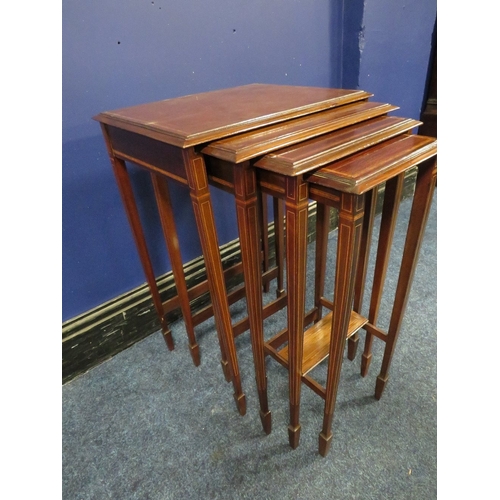 1180 - AN EARLY 20TH CENTURY MAHOGANY INLAID QUARTETTO OF TABLES, tallest H 66 cm, W 43 cm