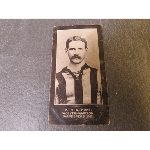 524 - THREE WOLVERHAMPTON WANDERERS 1910 /1912  FOOTBALLERS FOOTBALL TRADE CARDS, comprising K.R.G. Hunt (... 