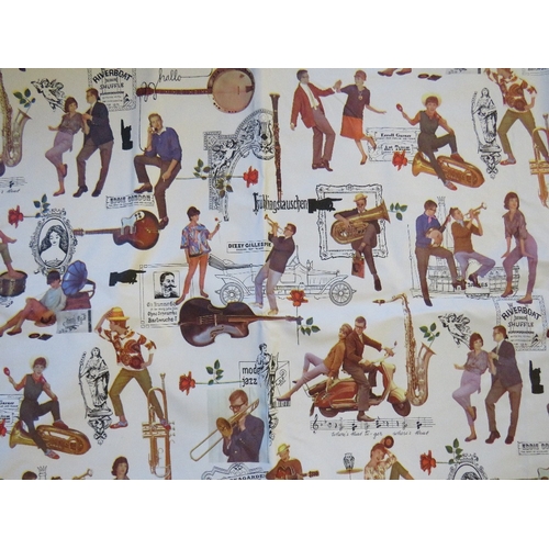 545 - A VINTAGE / RETRO PVC TYPE FABRIC PANEL, jazz music / musician themed depicting couples dancing, on ... 