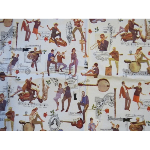 545 - A VINTAGE / RETRO PVC TYPE FABRIC PANEL, jazz music / musician themed depicting couples dancing, on ... 