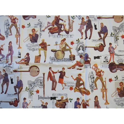 545 - A VINTAGE / RETRO PVC TYPE FABRIC PANEL, jazz music / musician themed depicting couples dancing, on ... 