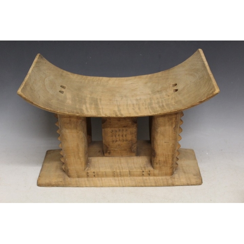 1047 - TWO WEST AFRICAN GHANA ASHANTI TRIBAL ART WOODEN STOOLS, and an East African Ethiopian tribal art he... 