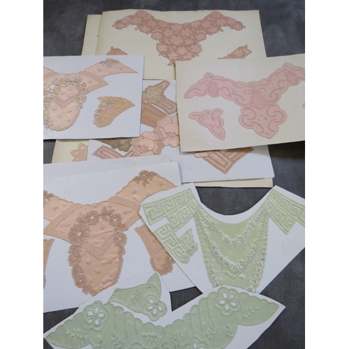 539 - A COLLECTION OF VINTAGE CARDED SILK INSERTS FOR SILK UNDERWEAR, together with a collection of old em... 