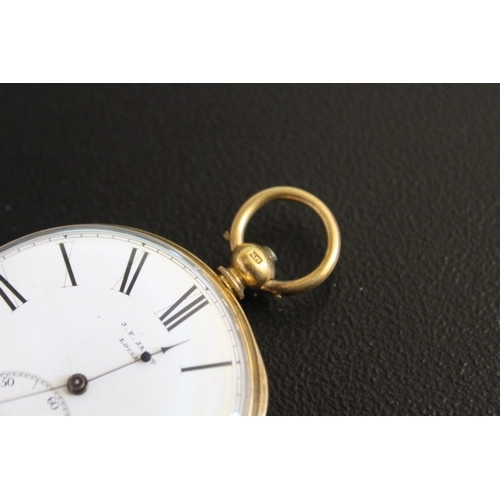 712 - AN 18K J.F. JACOT LOCLE OPEN FACED POCKET WATCH, circa. 1880, signed to the enamel dial, marked to t... 