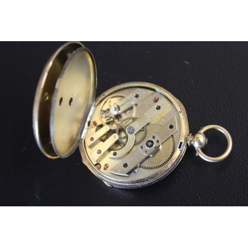 712 - AN 18K J.F. JACOT LOCLE OPEN FACED POCKET WATCH, circa. 1880, signed to the enamel dial, marked to t... 