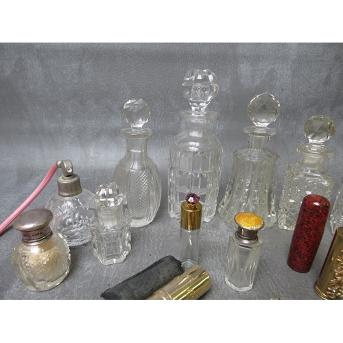 590 - COLLECTION OF EIGHT ASSORTED CUT GLASS VANITY JARS, together with four small perfume bottles, to inc... 