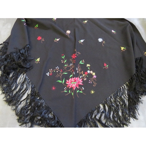 531 - A VINTAGE EMBROIDERED PIANO SHAWL WITH EXTENSIVE FLORAL EMBELLISHMENT, together with a later contras... 