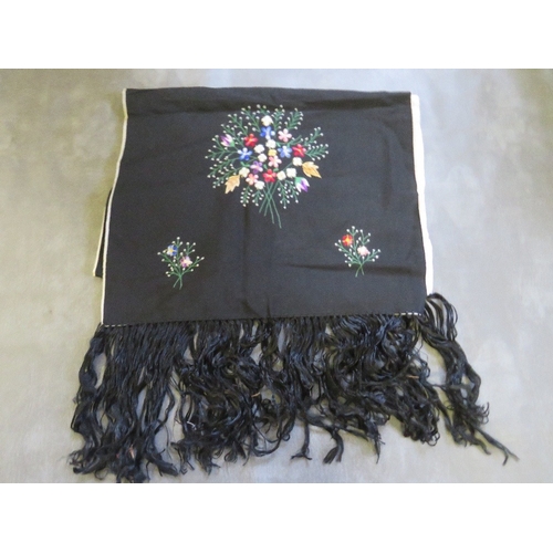 531 - A VINTAGE EMBROIDERED PIANO SHAWL WITH EXTENSIVE FLORAL EMBELLISHMENT, together with a later contras... 