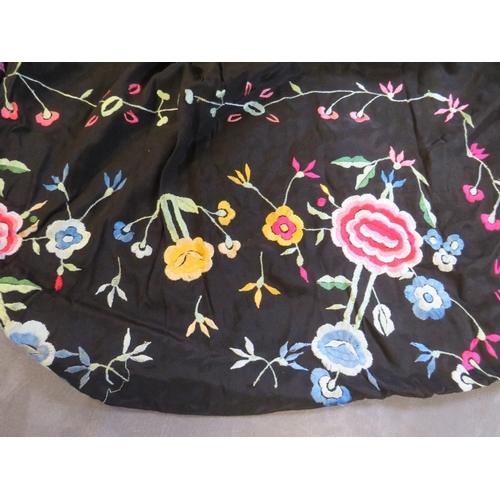 531 - A VINTAGE EMBROIDERED PIANO SHAWL WITH EXTENSIVE FLORAL EMBELLISHMENT, together with a later contras... 