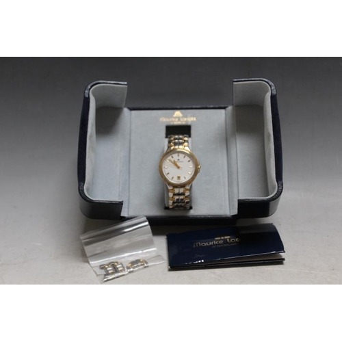 744 - A MAIRICE LACROIX BI-COLOUR WRIST WATCH, with box, paperwork and spare links, Dia 3.5 cm