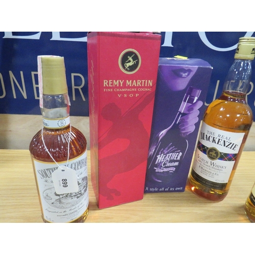 899 - 5 ASSORTED BOTTLES OF WHISKY, cognac etc consisting of 1 boxed bottle of Remy Martin VSOP cognac. 1 ... 