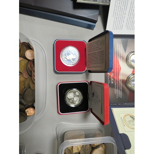 762 - A SILVER PROOF 1977 CROWN, and 1997 five pounds (both in cases of issue with COA's) and a quantity o... 