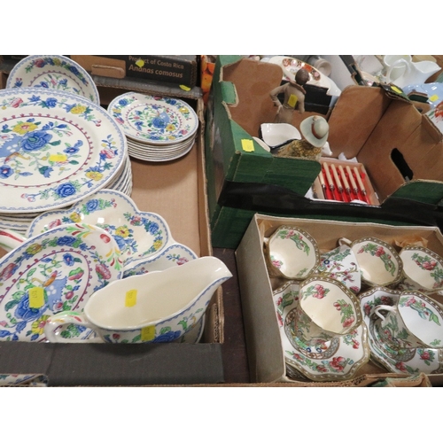 85 - Three trays of ceramics to include Masons Regency and Coalport Indian Tree etc including a selection... 