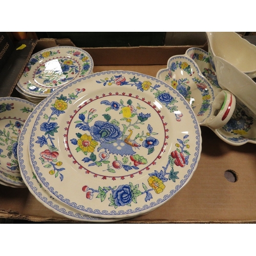 85 - Three trays of ceramics to include Masons Regency and Coalport Indian Tree etc including a selection... 