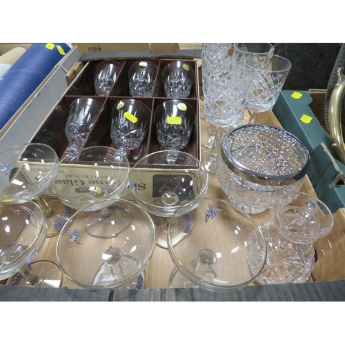 91 - A tray of crystal and glass to include 6 Babycham glasses